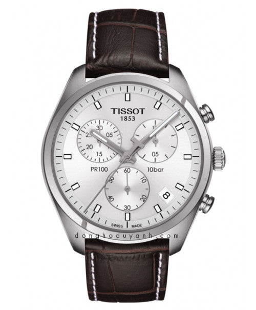  Shop Authentic Tissot PR 100 Chronograph Silver Dial Brown Leather Strap Watch for Men - T101.417.16.031.00 - Luxxuri