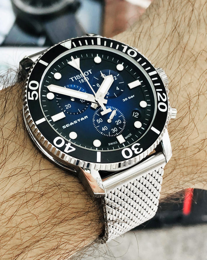  Shop Authentic Tissot Seastar 1000 Chronograph Blue Dial Silver Mesh Bracelet Watch For Men - T120.417.11.041.02 - Luxxuri