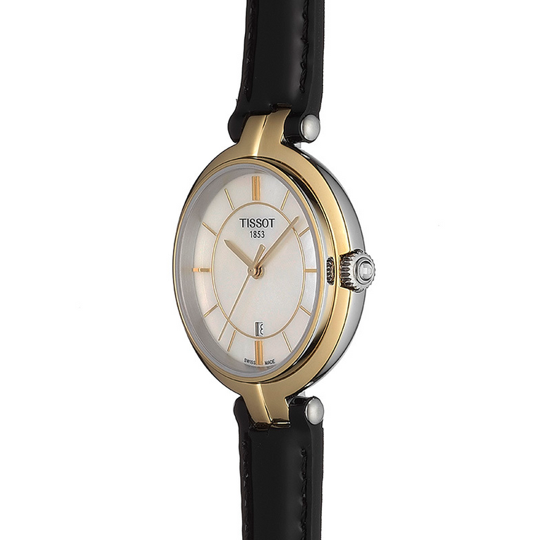  Shop Authentic Tissot Flamingo Mother of Pearl White Dial Black Leather Strap Watch For Women - T094.210.26.111.00 - Luxxuri