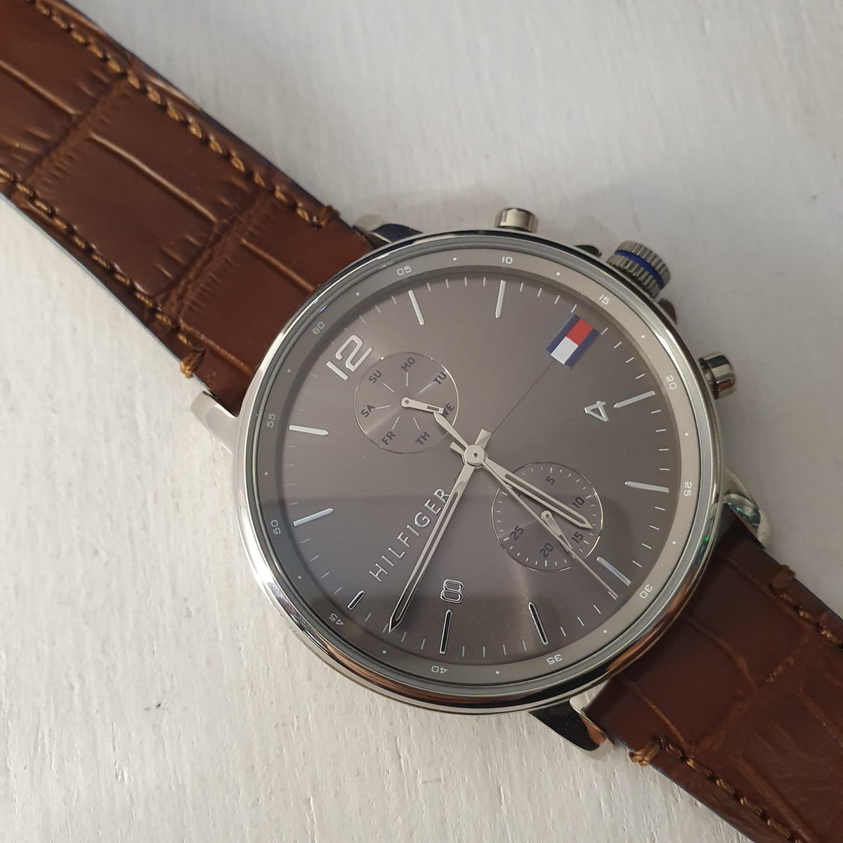  Shop Authentic Tommy Hilfiger Daniel Grey Dial Brown Leather Strap Watch for Men - 1710416 - Luxxuri