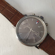  Shop Authentic Tommy Hilfiger Daniel Grey Dial Brown Leather Strap Watch for Men - 1710416 - Luxxuri