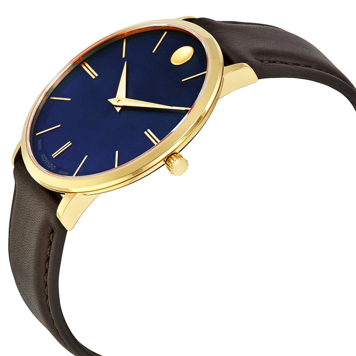  Shop Authentic Movado Ultra Slim Blue Dial Brown Leather Strap Watch For Men - 0607088 - Luxxuri