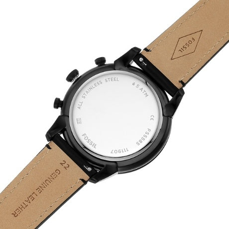  Shop Authentic Fossil Goodwin Chronograph Black Dial Black Leather Strap Watch for Men - FS5585 - Luxxuri