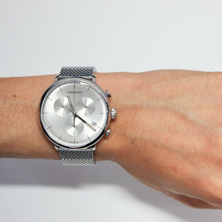  Shop Authentic Calvin Klein High Noon Silver Dial Silver Mesh Bracelet Watch for Men - K8M27126 - Luxxuri
