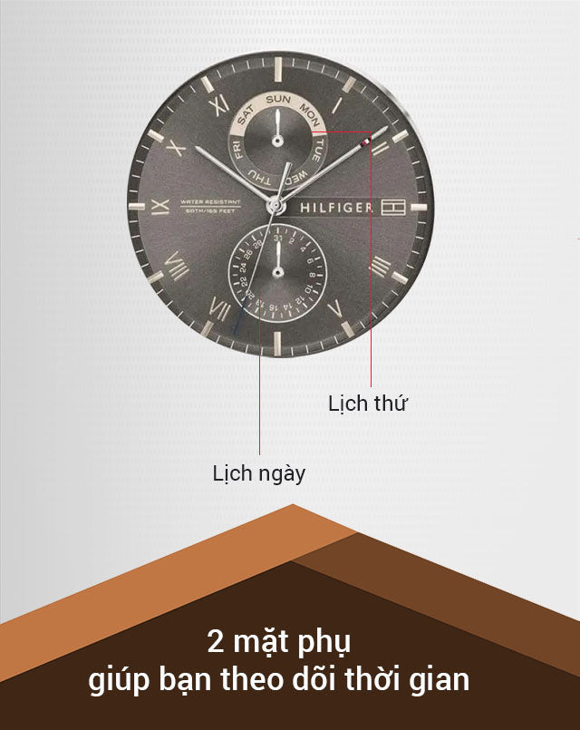  Shop Authentic Tommy Hilfiger Kane Grey Dial Brown Leather Strap Watch for Men - 1710398 - Luxxuri