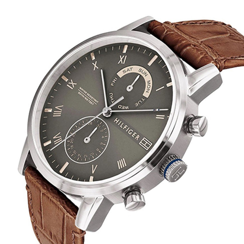  Shop Authentic Tommy Hilfiger Kane Grey Dial Brown Leather Strap Watch for Men - 1710398 - Luxxuri
