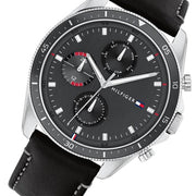  Shop Authentic Tommy Hilfiger Parker Chronograph Quartz Grey Dial Black Leather Strap Watch For Men - 1791838 - Luxxuri