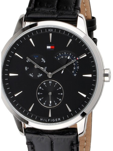 Shop Authentic Tommy Hilfiger Brad Chronograph Black Dial Black Leather Strap Watch For Men - 1710391 - Luxxuri
