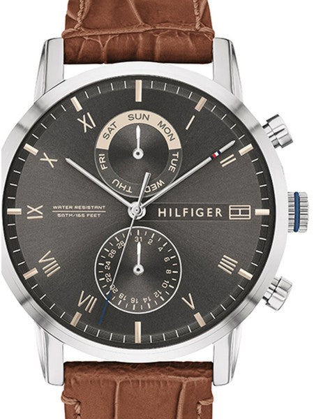  Shop Authentic Tommy Hilfiger Kane Grey Dial Brown Leather Strap Watch for Men - 1710398 - Luxxuri