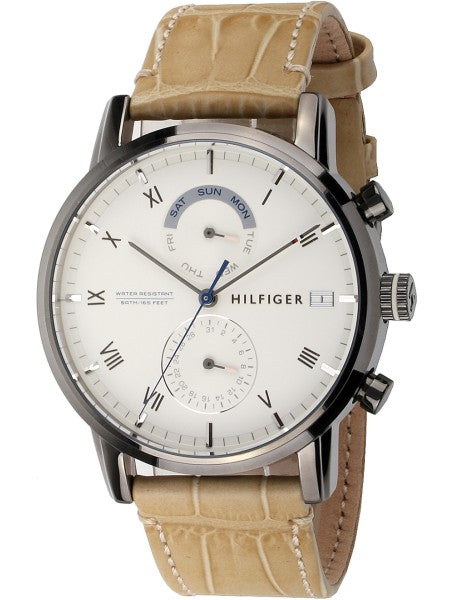  Shop Authentic Tommy Hilfiger Kane White Dial Beige Leather Strap Watch for Men - 1710399 - Luxxuri