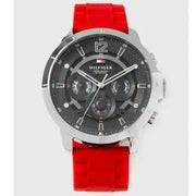  Shop Authentic Tommy Hilfiger Luca Chronograph Grey Dial Red Silicone Strap Watch For Men - 1710490 - Luxxuri