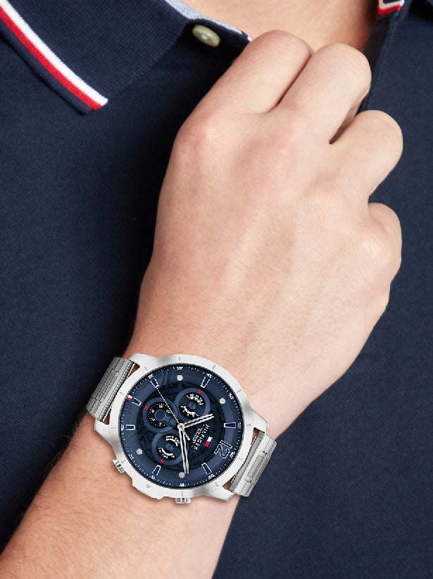  Shop Authentic Tommy Hilfiger Luca Chronograph Blue Dial Silver Steel Strap Watch For Men - 1710492 - Luxxuri