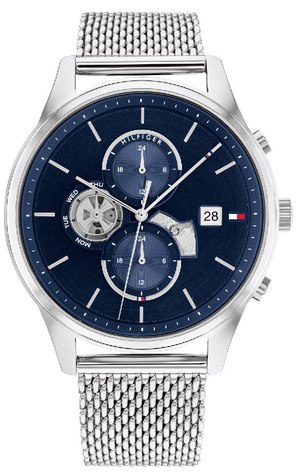  Shop Authentic Tommy Hilfiger Weston Chronograph Blue Dial Silver Mesh Bracelet Watch For Men - 1710504 - Luxxuri