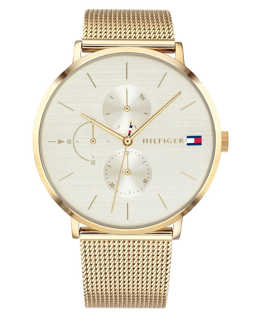  Shop Authentic Tommy Hilfiger Jenna Quartz White Dial Gold Mesh Bracelet Watch For Women - 1781943 - Luxxuri