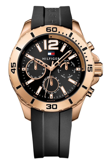  Shop Authentic Tommy Hilfiger Sport Multifunction Black Dial Black Rubber Strap Watch for Men - 1791145 - Luxxuri