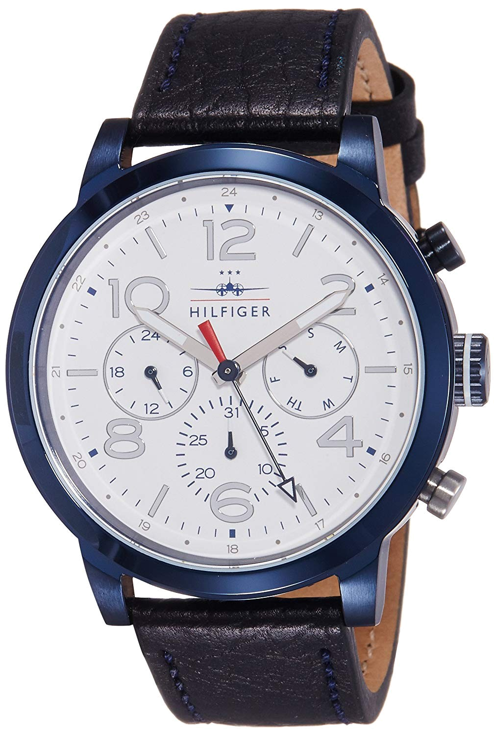  Shop Authentic Tommy Hilfiger Jake Multi Function Quartz White Dial Black Leather Strap Watch for Men - 1791235 - Luxxuri