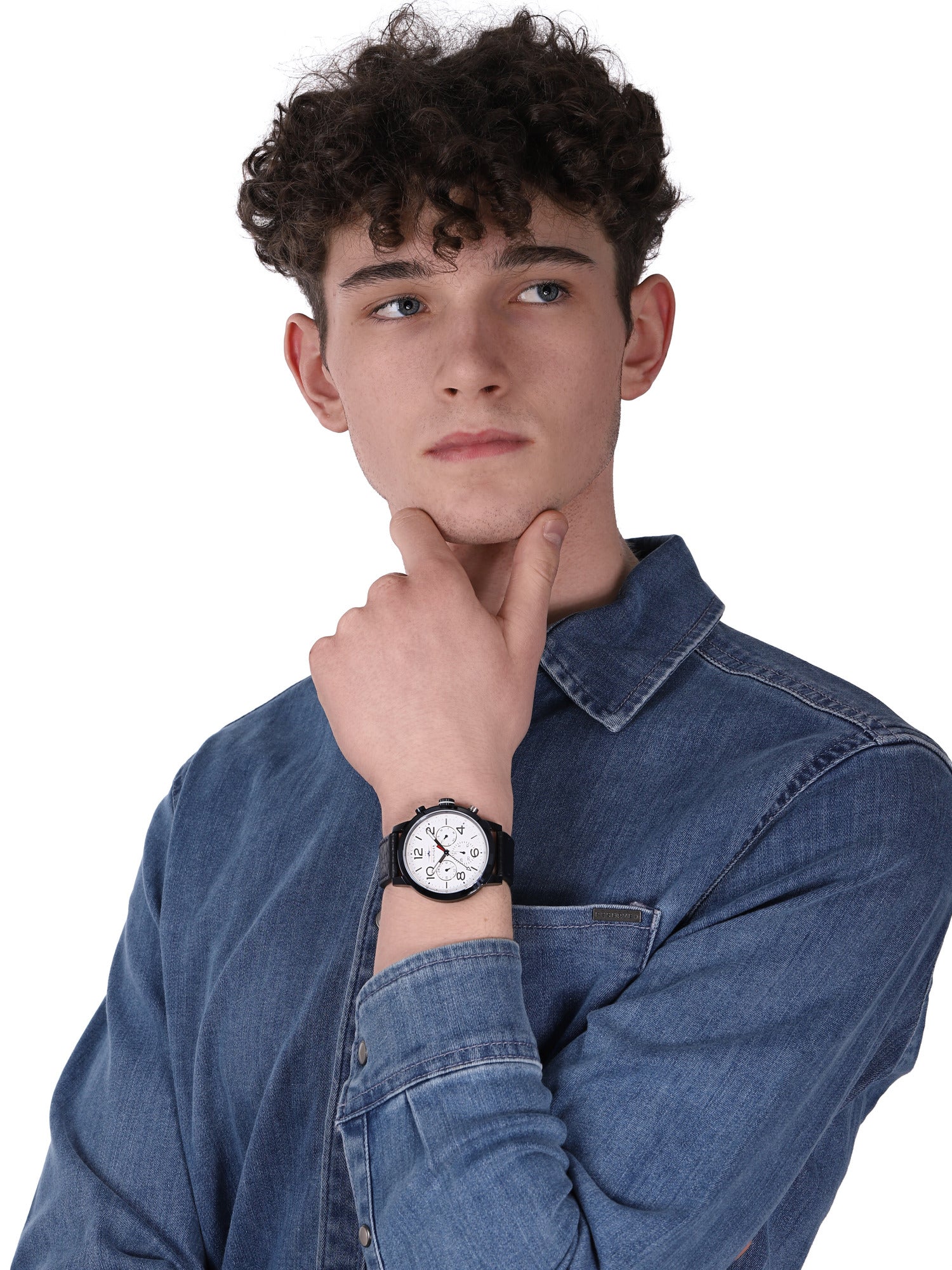  Shop Authentic Tommy Hilfiger Jake Multi Function Quartz White Dial Black Leather Strap Watch for Men - 1791235 - Luxxuri