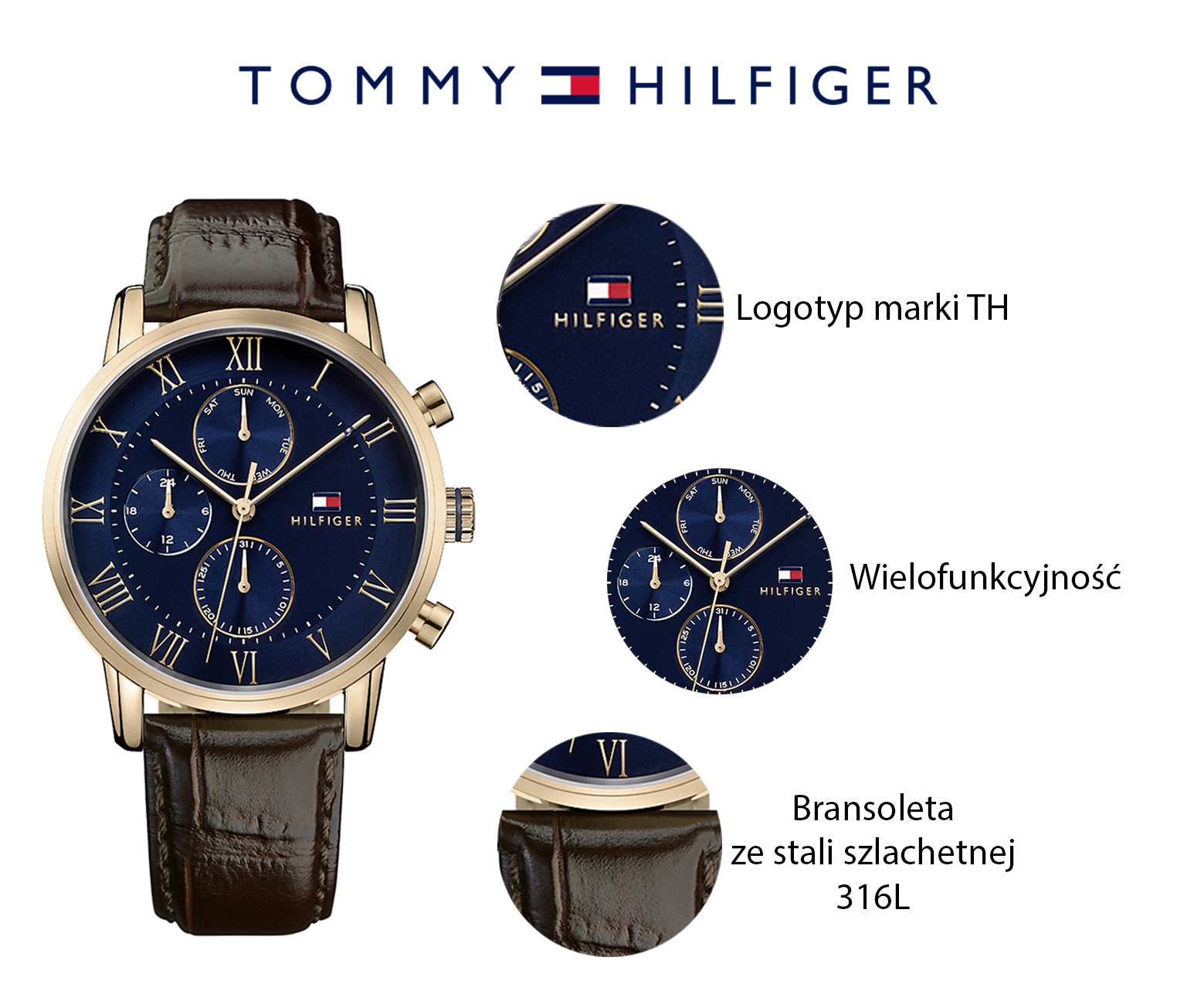  Shop Authentic Tommy Hilfiger Kane Chronograph Blue Dial Brown Leather Strap Watch for Men - 1791399 - Luxxuri