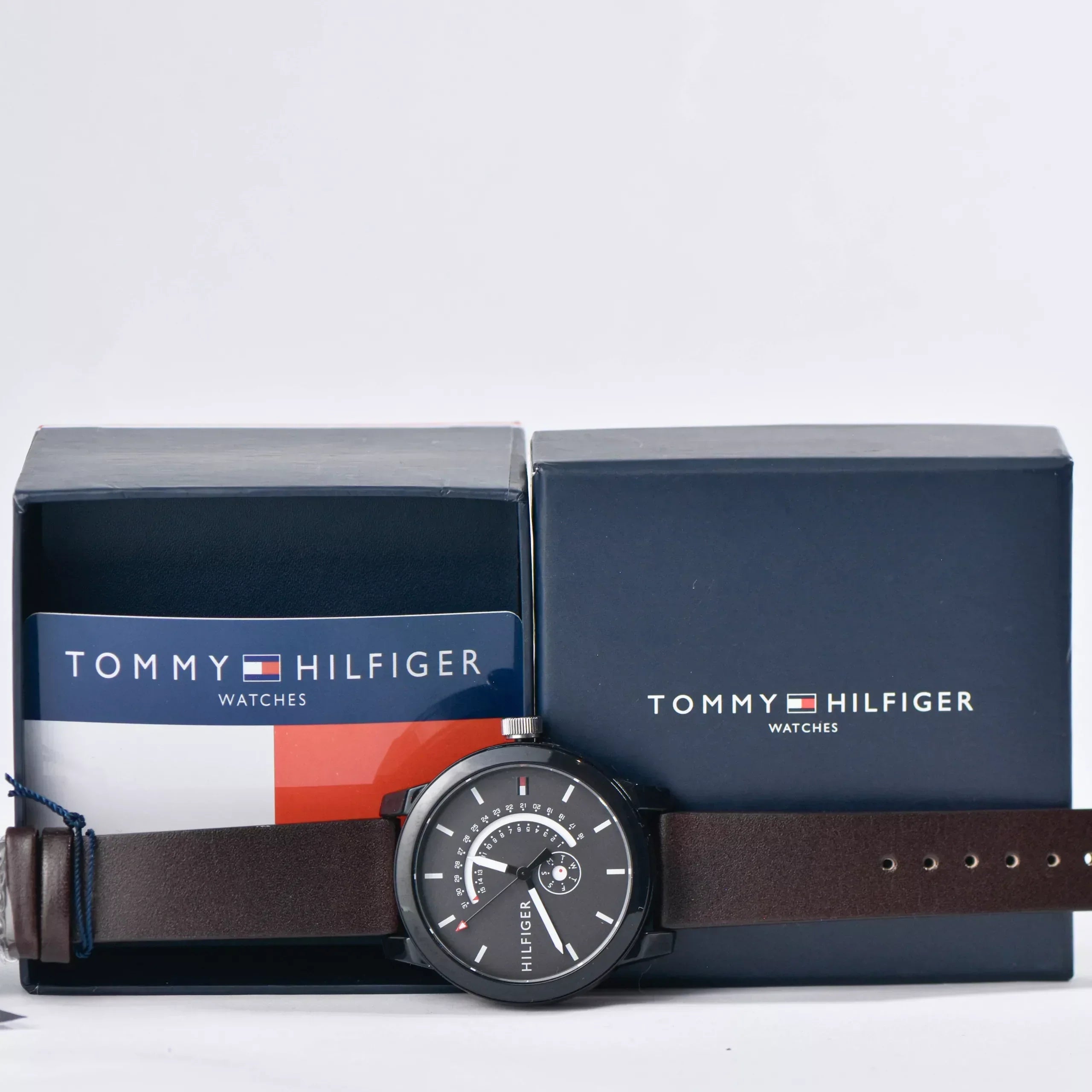  Shop Authentic Tommy Hilfiger Denim Black Dial Brown Leather Strap Watch for Men - 1791478 - Luxxuri