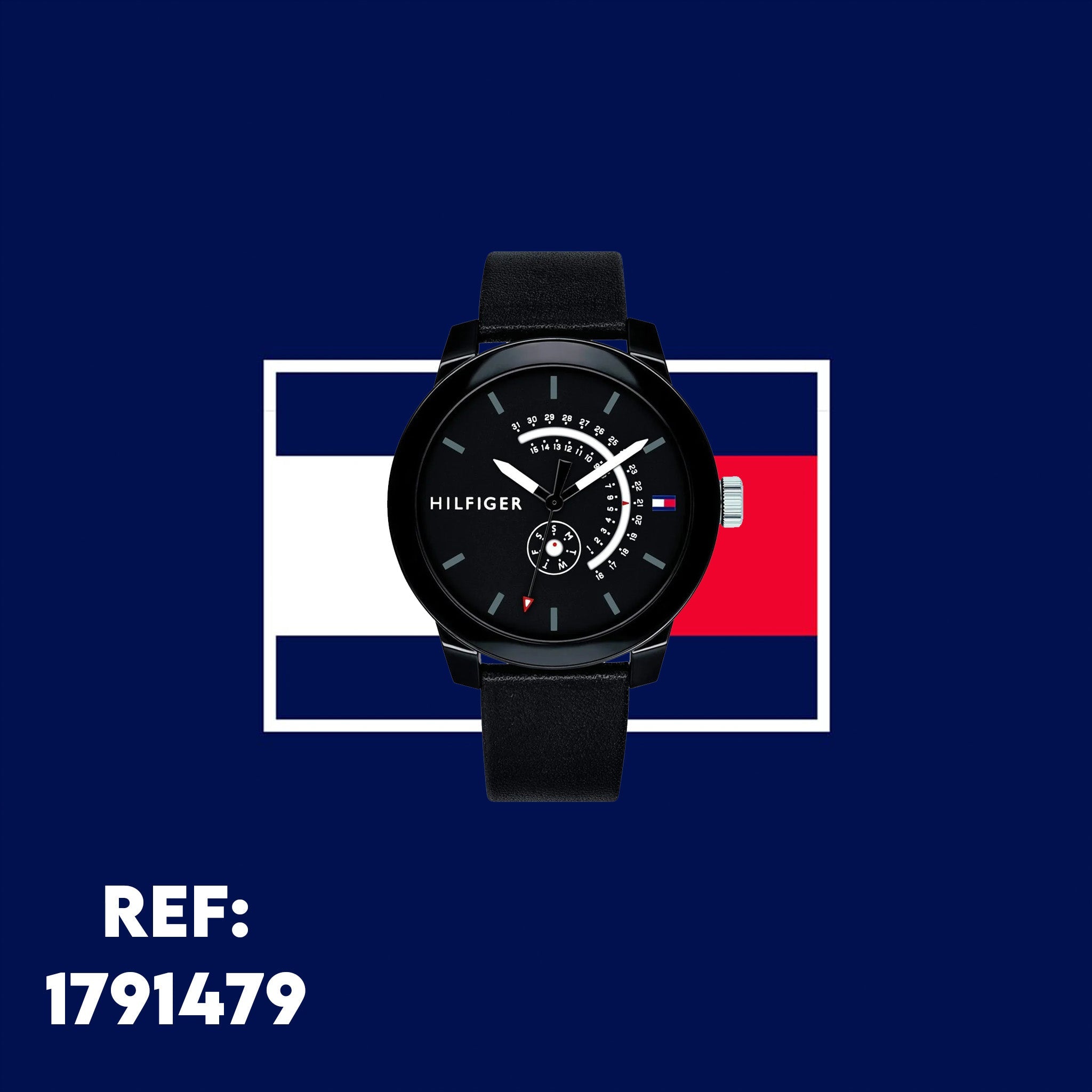  Shop Authentic Tommy Hilfiger Denim Quartz Black Dial Black Leather Strap Watch for Men - 1791479 - Luxxuri