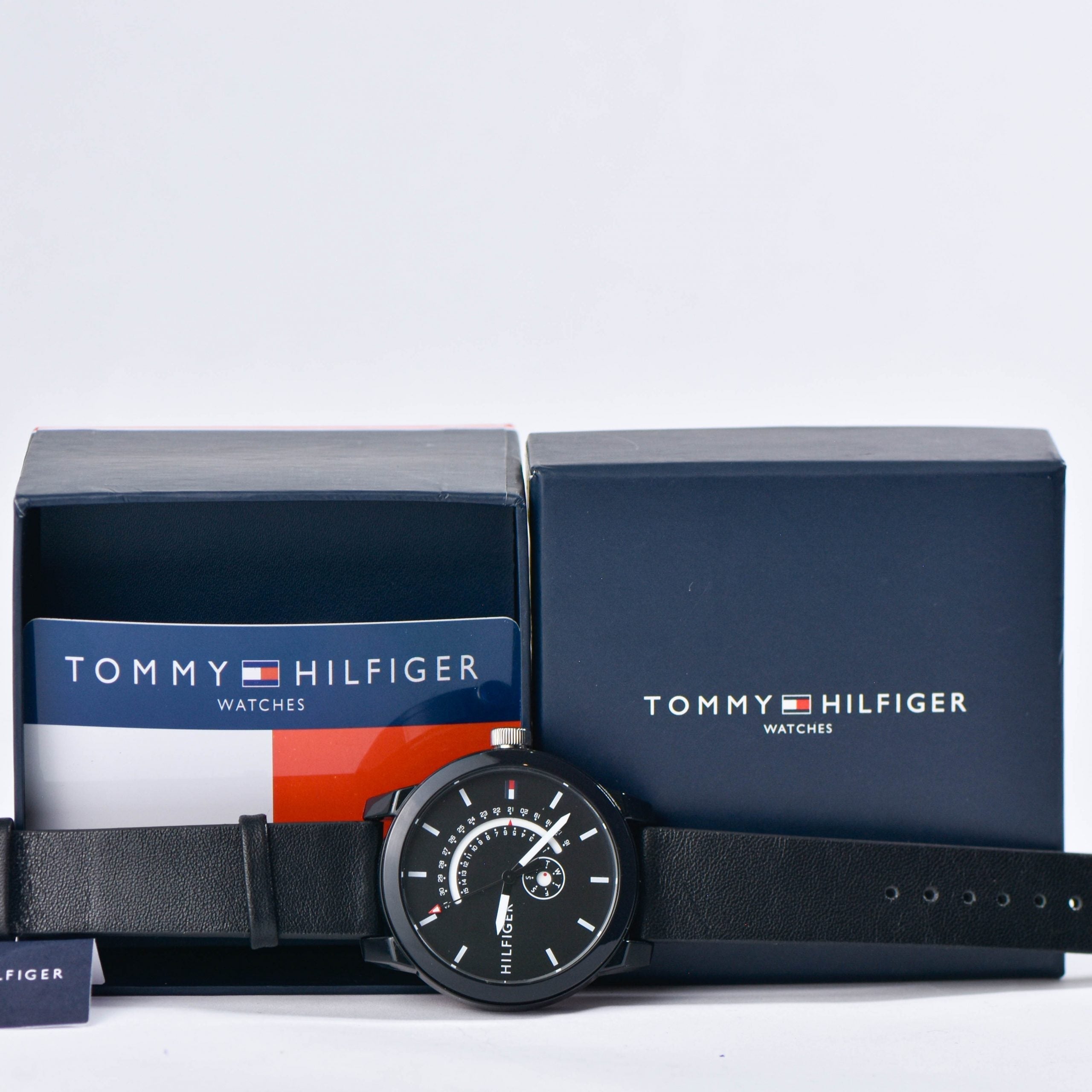  Shop Authentic Tommy Hilfiger Denim Quartz Black Dial Black Leather Strap Watch for Men - 1791479 - Luxxuri