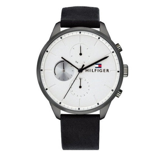  Shop Authentic Tommy Hilfiger Lexor Silver Dial Black Leather Strap Watch For Men - 1791489 - Luxxuri
