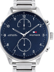  Shop Authentic Tommy Hilfiger Chase Multifunction Blue Dial Silver Steel Strap Watch for Men - 1791575 - Luxxuri
