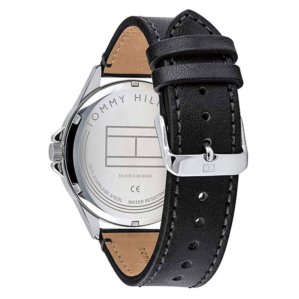  Shop Authentic Tommy Hilfiger Shawn Multifunction Quartz Blue Dial Black Leather Strap Watch for Men - 1791616 - Luxxuri