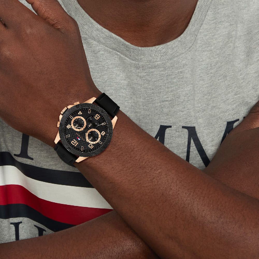  Shop Authentic Tommy Hilfiger Blaze Multifunction Black Dial Black Rubber Strap Watch For Men - 1792028 - Luxxuri
