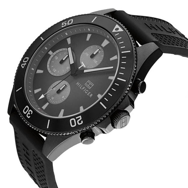 Shop Authentic Tommy Hilfiger Larson Chronograph Black Dial Black Rubber Strap Watch For Men - 1791921 - Luxxuri