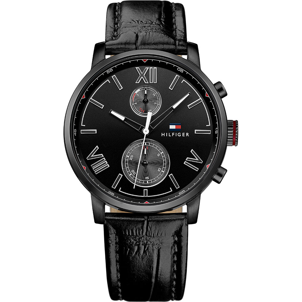  Shop Authentic Tommy Hilfiger Aden Chronograph Black Dial Black Leather Strap Watch for Men - 1791310 - Luxxuri