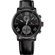  Shop Authentic Tommy Hilfiger Aden Chronograph Black Dial Black Leather Strap Watch for Men - 1791310 - Luxxuri