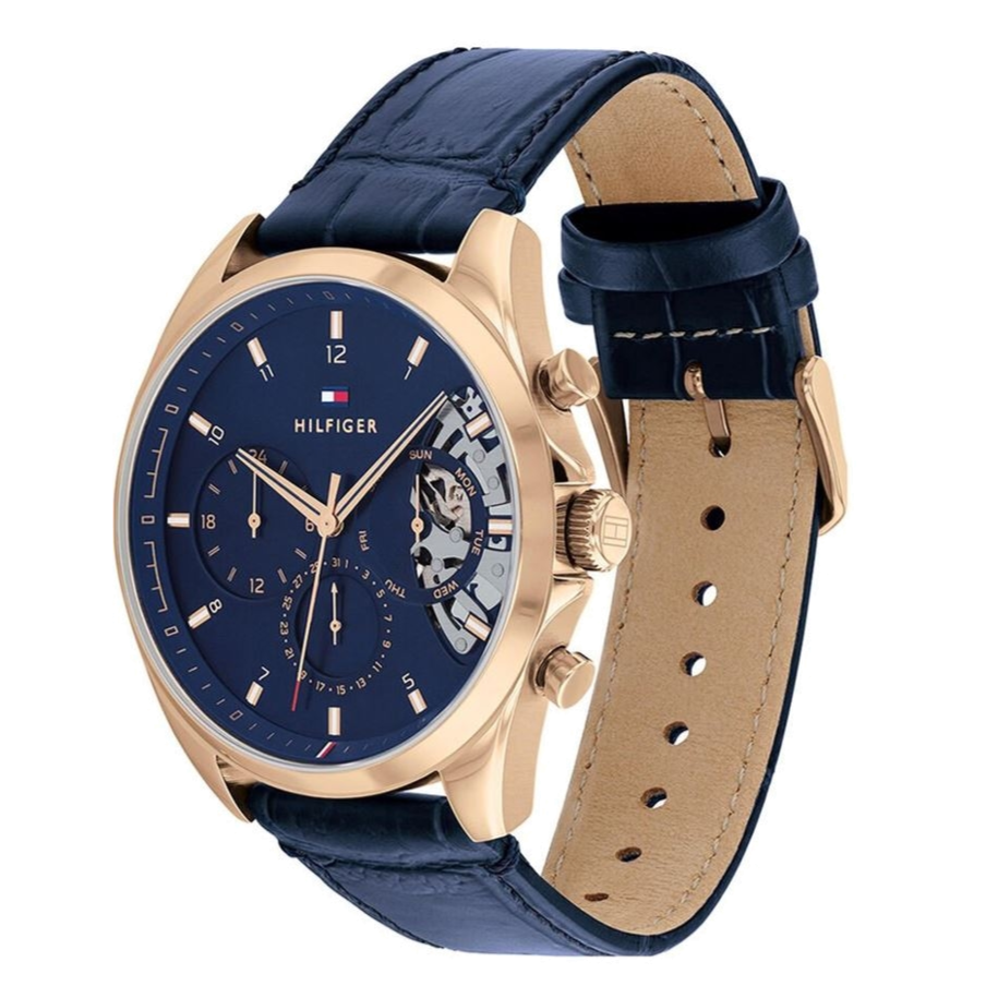  Shop Authentic Tommy Hilfiger Baker Chronograph Quartz Blue Dial Blue Leather Strap Watch For Men - 1710451 - Luxxuri