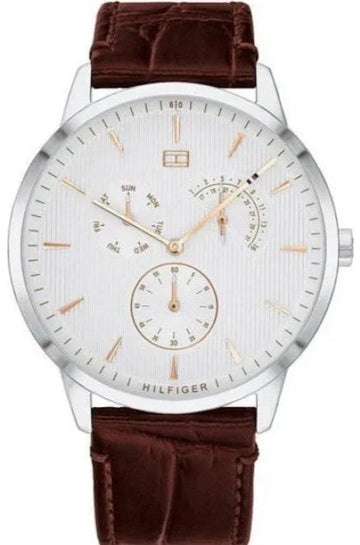  Shop Authentic Tommy Hilfiger Brad Chronograph White Dial Brown Leather Strap Watch For Men - 1710389 - Luxxuri