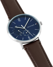  Shop Authentic Tommy Hilfiger Cooper Blue Dial Brown Leather Strap Watch for Men - 1791508 - Luxxuri