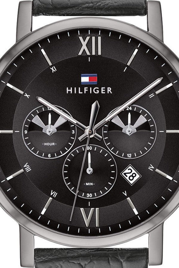  Shop Authentic Tommy Hilfiger Evan Black Dial Black Leather Strap Watch for Men - 1710395 - Luxxuri