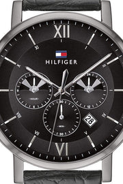  Shop Authentic Tommy Hilfiger Evan Black Dial Black Leather Strap Watch for Men - 1710395 - Luxxuri