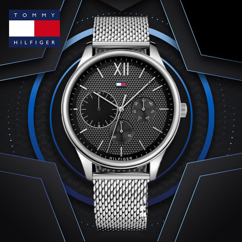  Shop Authentic Tommy Hilfiger Damon Quartz Chronograph Black Dial Silver Mesh Bracelet Watch for Men - 1791415 - Luxxuri