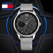  Shop Authentic Tommy Hilfiger Damon Quartz Chronograph Black Dial Silver Mesh Bracelet Watch for Men - 1791415 - Luxxuri