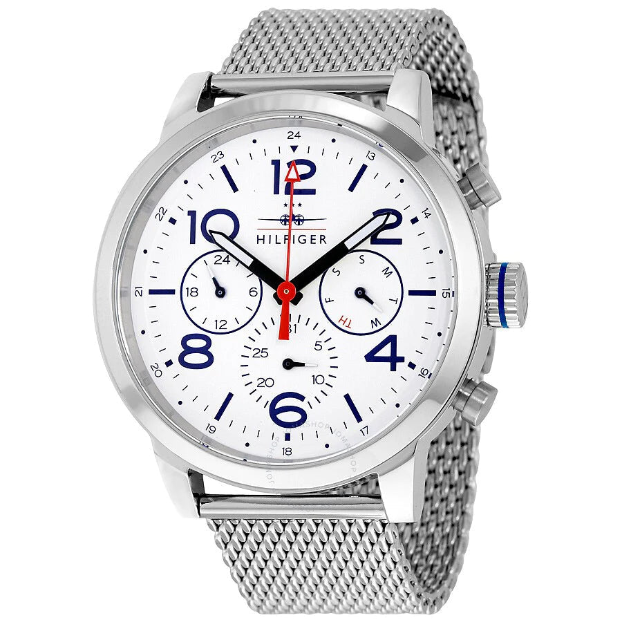  Shop Authentic Tommy Hilfiger Jake Quartz White Dial Silver Mesh Bracelet Watch for Men - 1791233 - Luxxuri