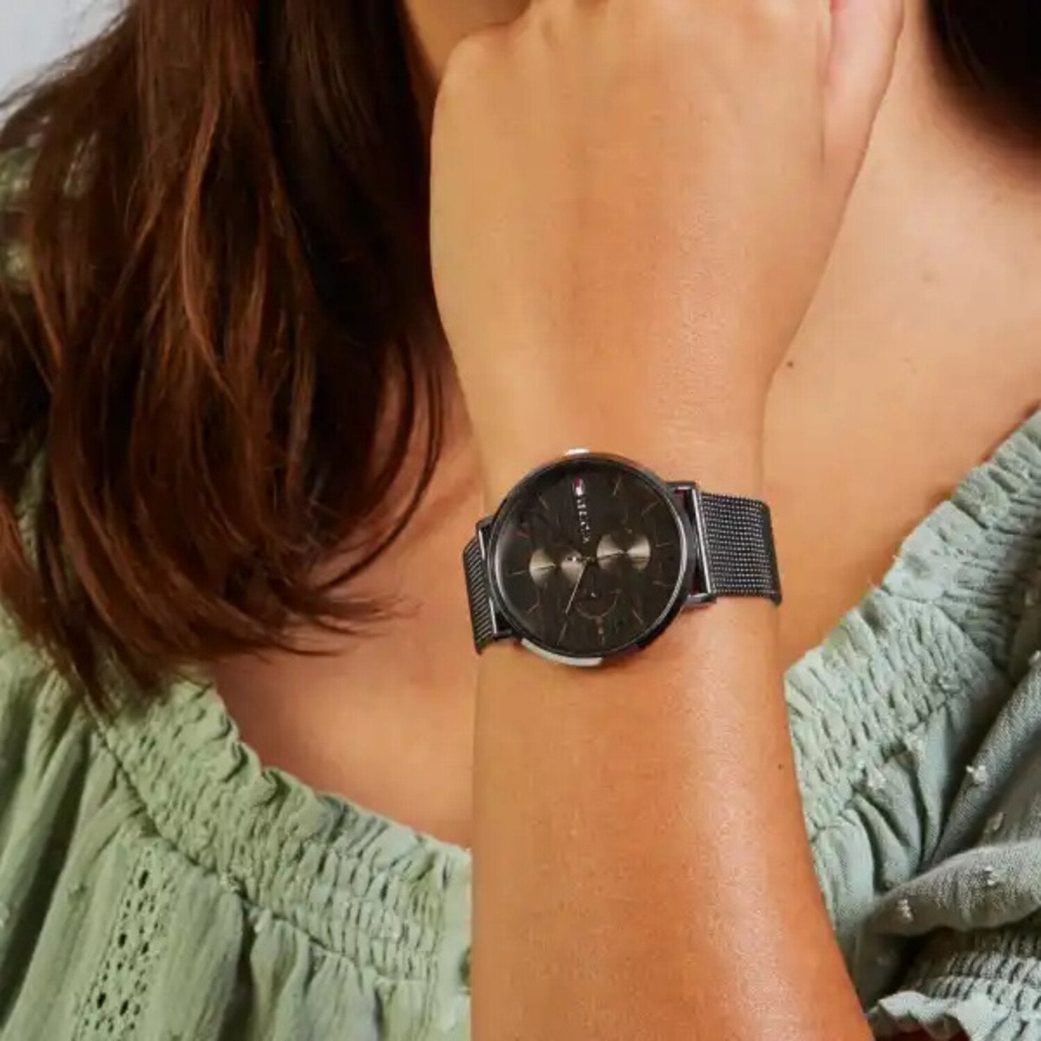  Shop Authentic Tommy Hilfiger Jenna Multifunction Grey Dial Grey Mesh Bracelet Watch For Women - 1781945 - Luxxuri