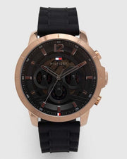  Shop Authentic Tommy Hilfiger Luca Chronograph Black Dial Black Rubber Strap Watch For Men - 1710491 - Luxxuri