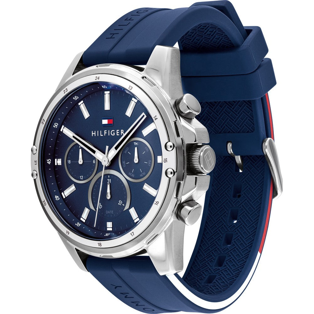  Shop Authentic Tommy Hilfiger Mason Blue Dial Blue Rubber Strap Watch for Men - 1791791 - Luxxuri