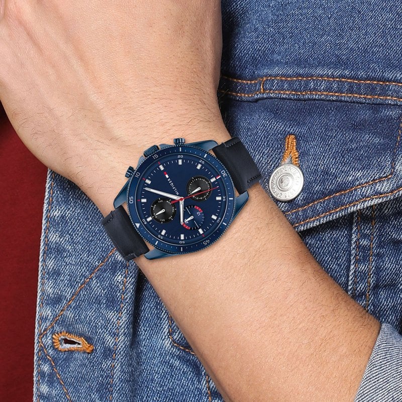 Shop Authentic Tommy Hilfiger Parker Chronograph Quartz Blue Dial Blue Leather Strap Watch For Men - 1791839 - Luxxuri