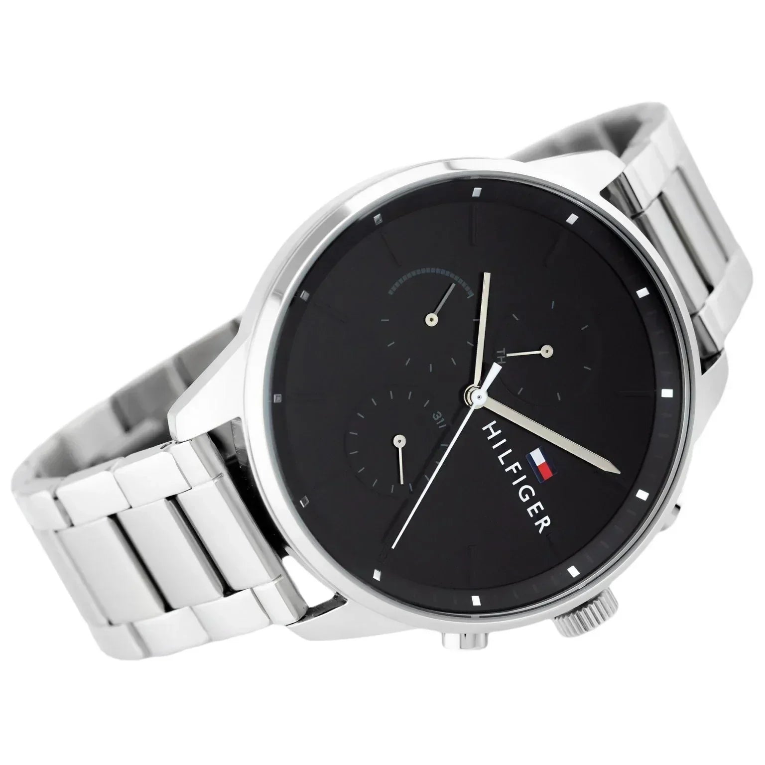  Shop Authentic Tommy Hilfiger Chase Quartz Black Dial Silver Steel Strap Watch For Men - 1791485 - Luxxuri