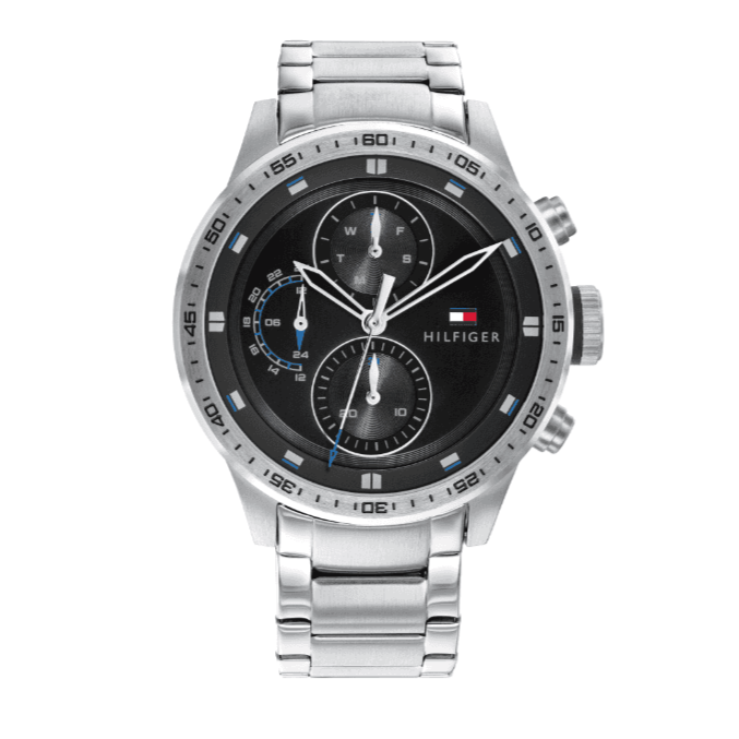  Shop Authentic Tommy Hilfiger Trent Quartz Black Dial Silver Steel Strap Watch For Men - 1791805 - Luxxuri