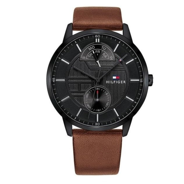  Shop Authentic Tommy Hilfiger Hunter Black Dial Brown Leather Strap Watch for Men - 1791604 - Luxxuri