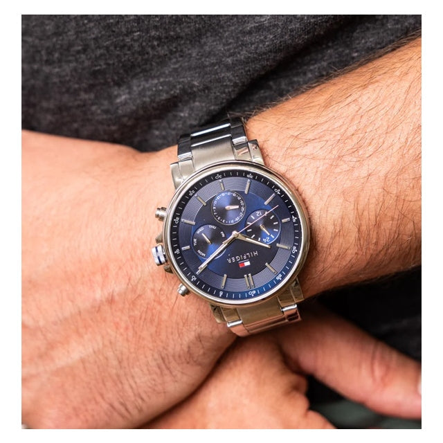  Shop Authentic Tommy Hilfiger Tyson Chronograph Blue Dial Silver Steel Strap Watch For Men - 1710588 - Luxxuri