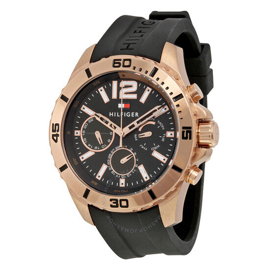  Shop Authentic Tommy Hilfiger Sport Multifunction Black Dial Black Rubber Strap Watch for Men - 1791145 - Luxxuri
