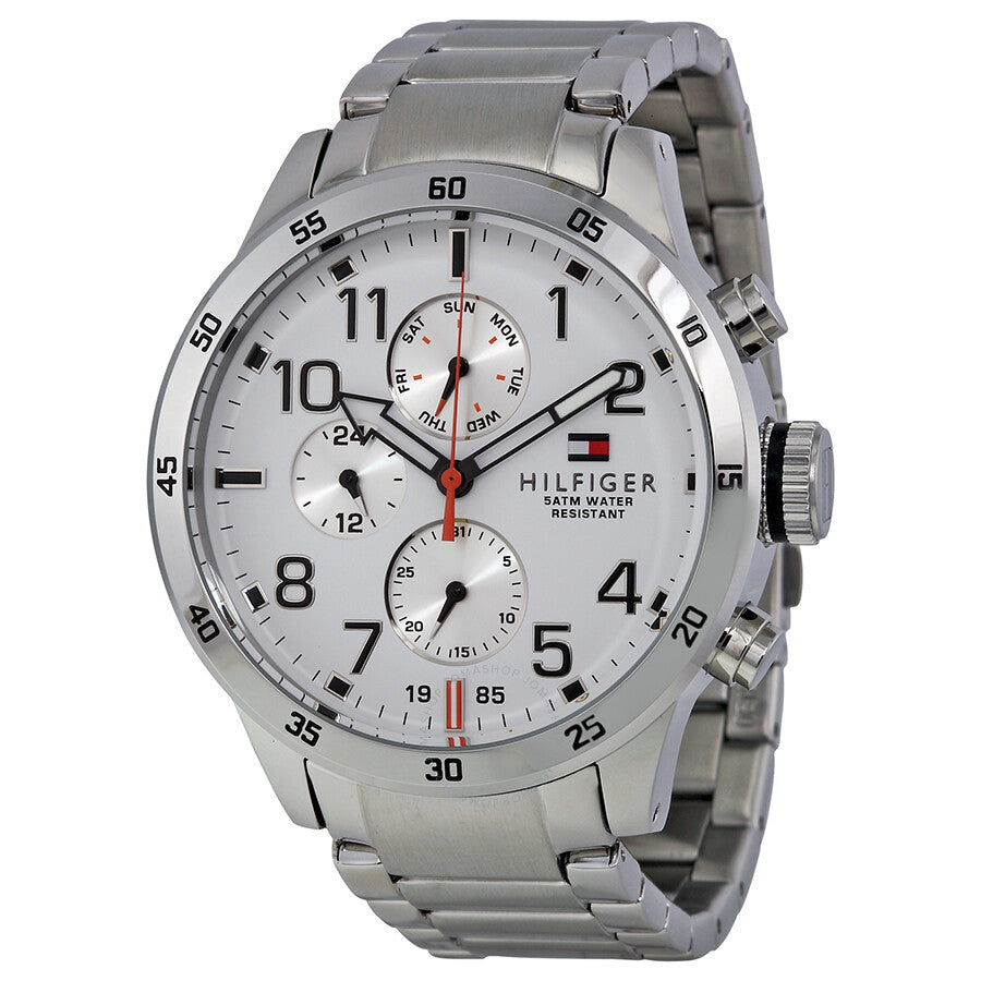  Shop Authentic Tommy Hilfiger Trent Multifunction White Dial Silver Steel Strap Watch for Men - 1791140 - Luxxuri